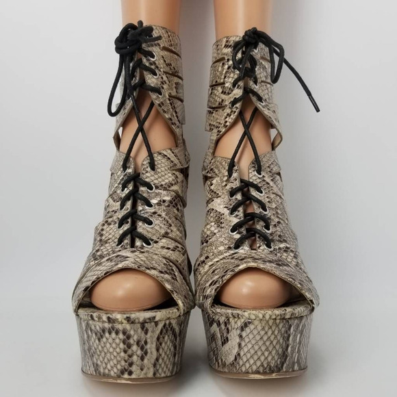 Anne Michelle Flashback-08 Platform Heels Snakeskin Lace Up Shoe Size 9 - Picture 8 of 12